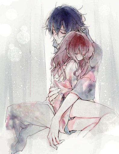 Cute anime couples in bed