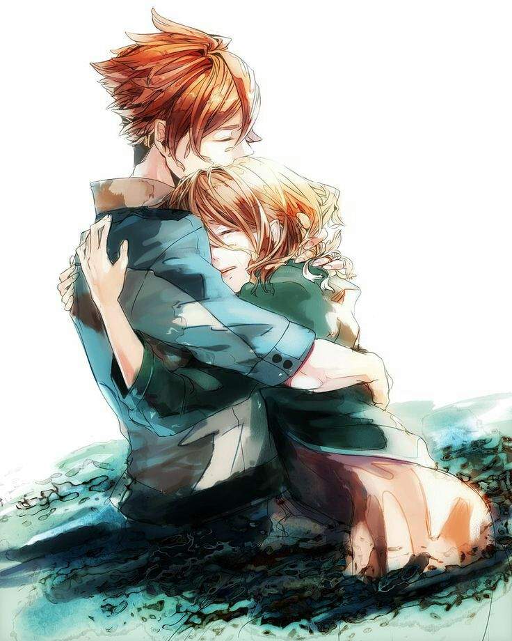 Anime girl hugging boy gif