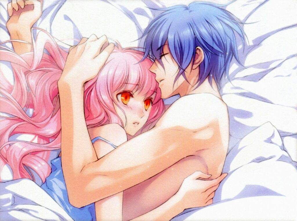 Cute anime couples in bed
