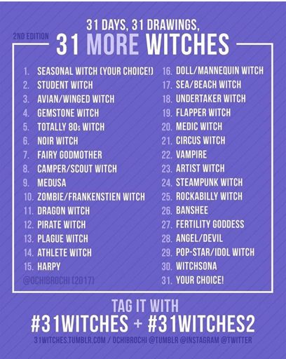 Witchtober Prompt List 2017 | Art Amino