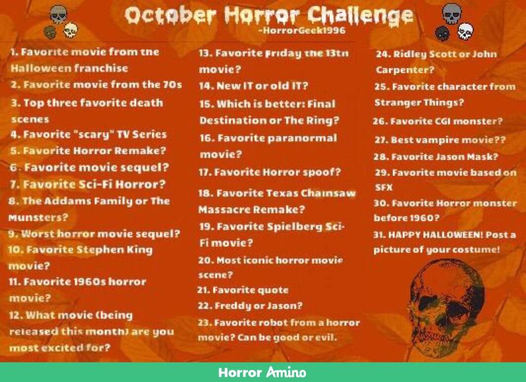 October Challenge Day 1 Horror Amino