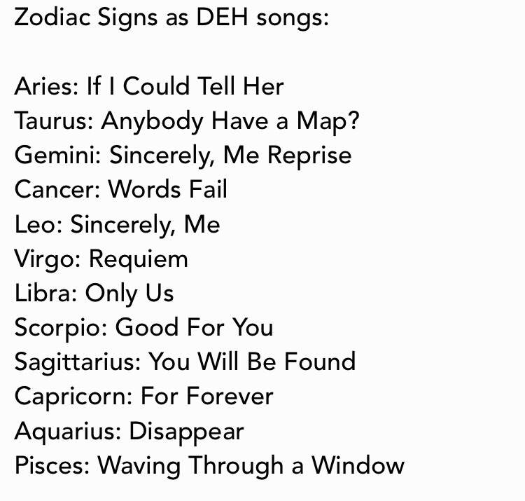 Zodiac Signs as DEH songs | Dear Evan Hansen Amino