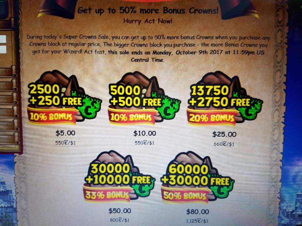 Super Crowns Sale! Wizard101 Amino