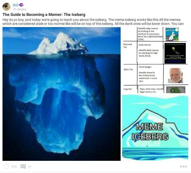 Iceberg tiers parodies are usually images of an iceberg
