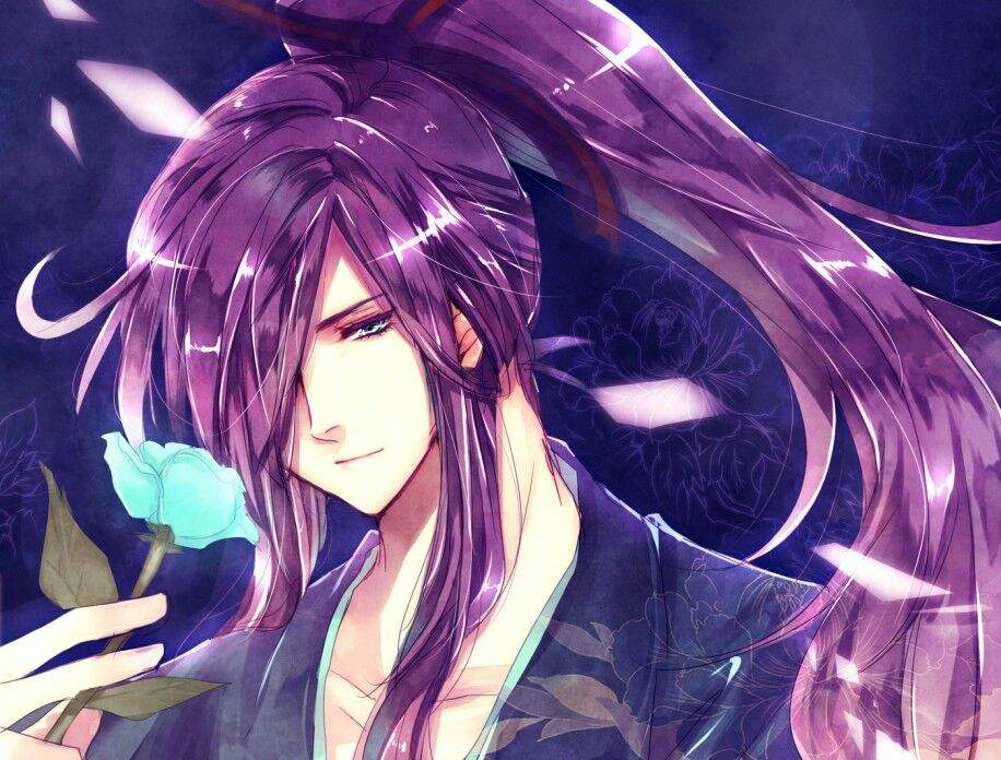 Purple hair anime guy