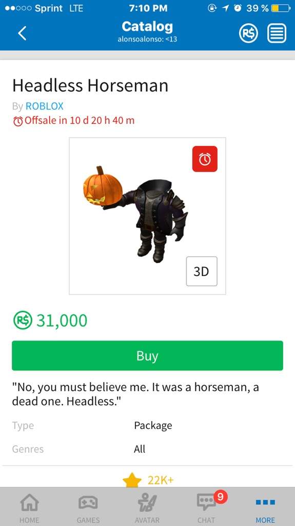 Goals Roblox Amino - headless horseman just released on roblox for 31 000 robux youtube