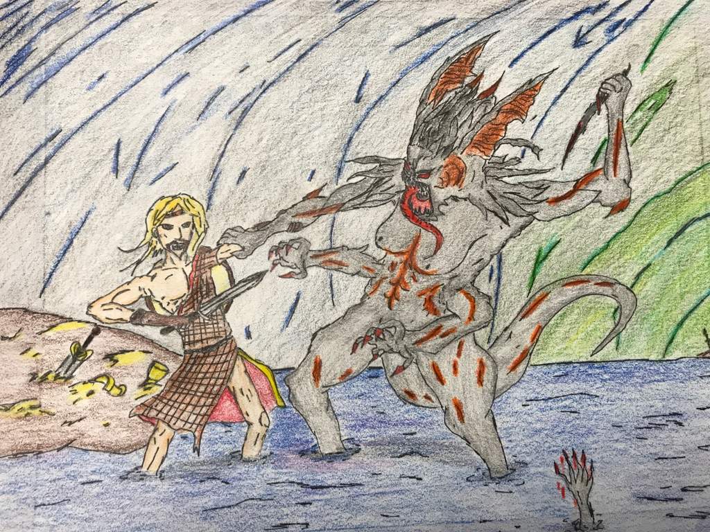 grendel beowulf drawing mother vs sketch anime amino paintingvalley battle drawings lt gt