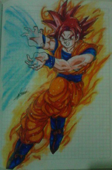 Son-Goku Super Sayajin fase Dios (penúltimo dibujo de Dragon ball xD) |  •Arte Amino• Amino