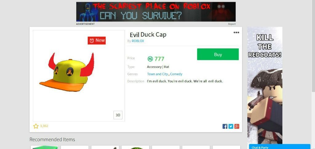 evil duck hat roblox