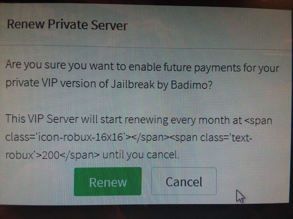 Strange Message For Renewing My Server Roblox Amino - roblox jailbreak private server renewed