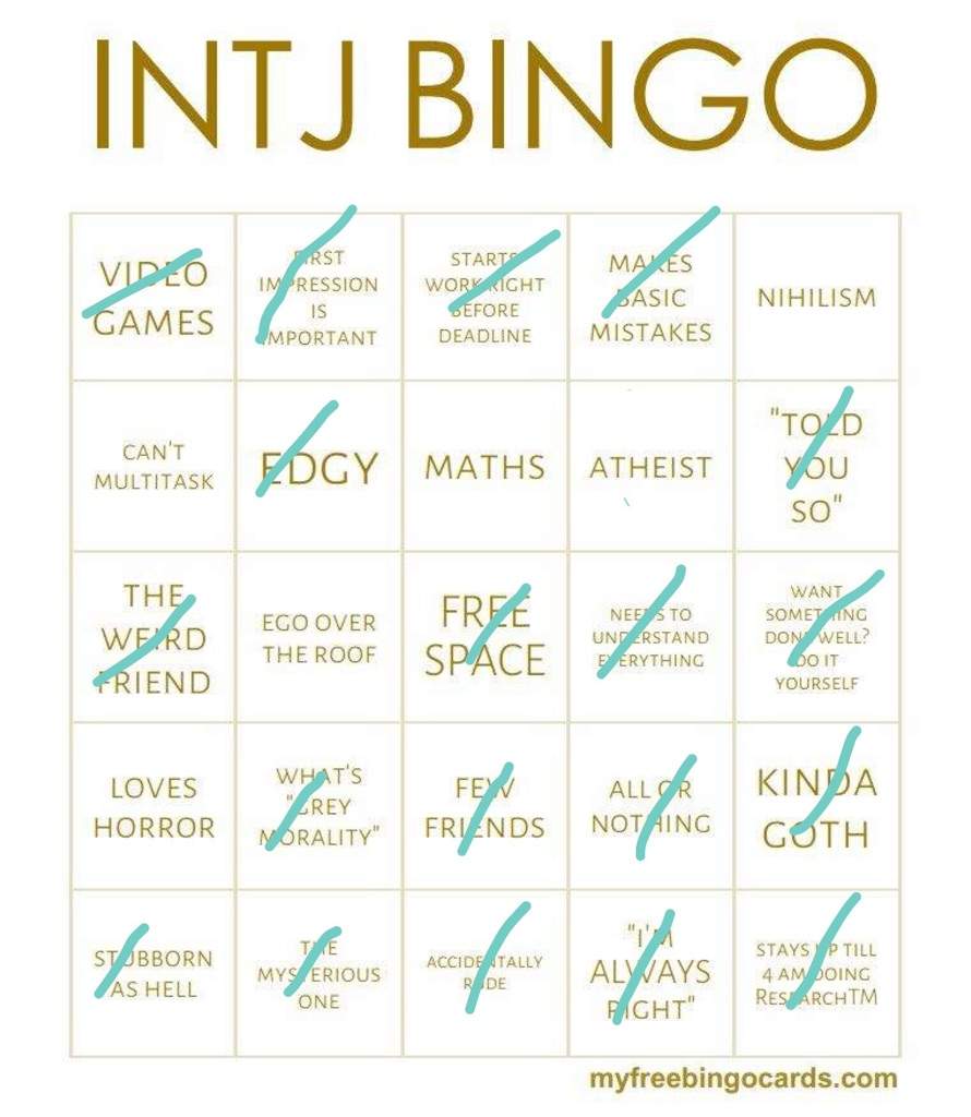 Intj Bingo Myers Briggs Mbti Amino