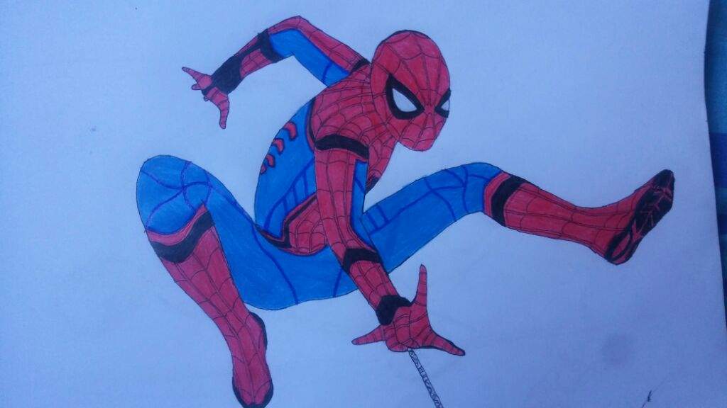 Mi primer dibujo de Spider-man Homecoming | •MARVELESA• Amino