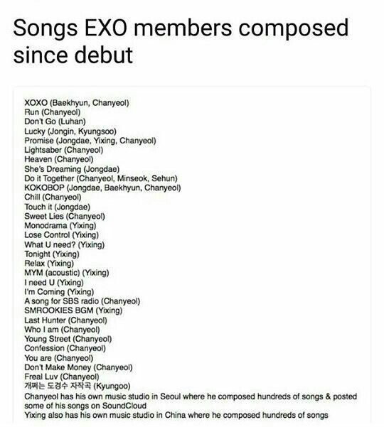 Songs Composed By Exo Members Exo 엑소 Amino