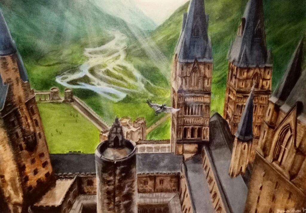 My Hogwarts Painting | Flying Past The Towers | Harry Potter Amino