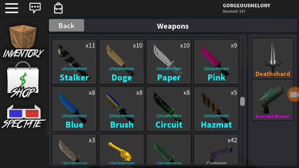 My Knives In Murder Mystery 2 Roblox Amino - doge knife roblox