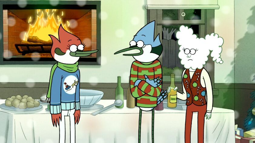 Mordecai had to get through Eileen's Christmas party with creating pro...