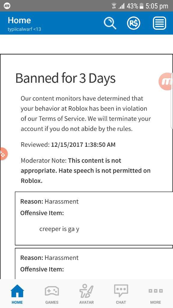 Banned Roblox Amino - banned for 1 day roblox amino