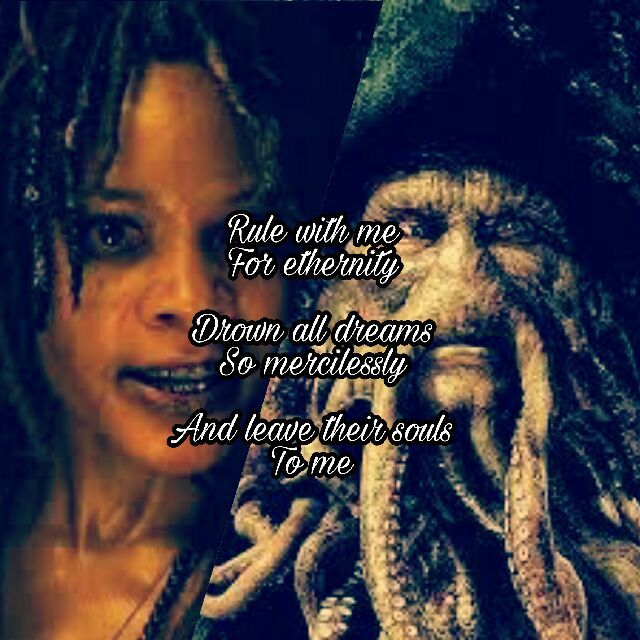 This is collage with the lyrics of the song about Davy Jones and Calypso. 