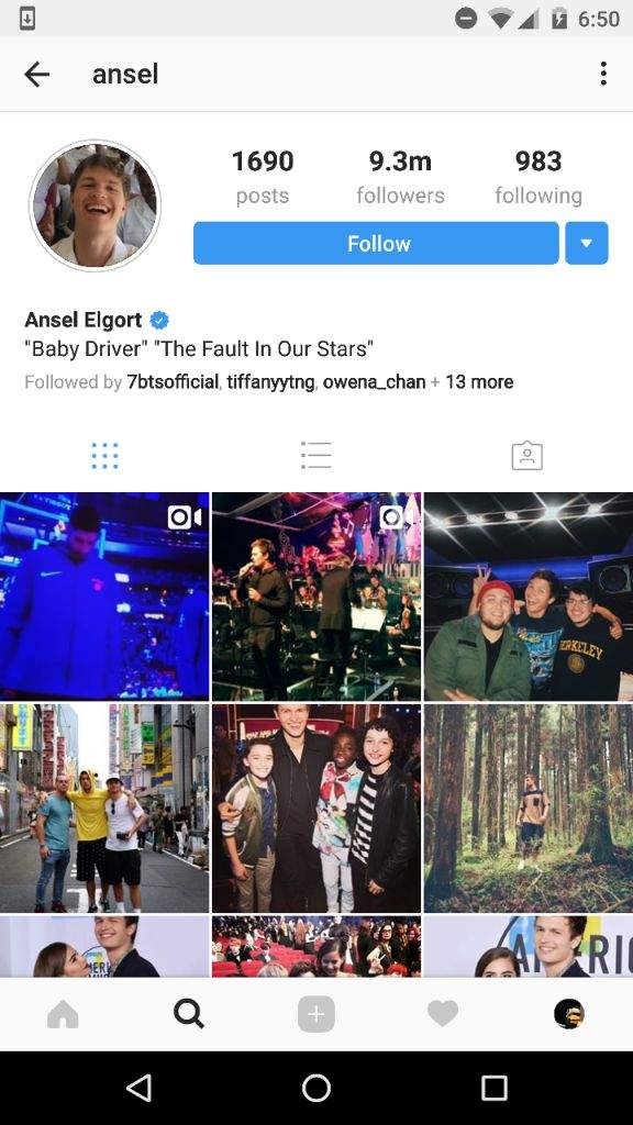 ansel followed bts on instagram - followed by on instagram