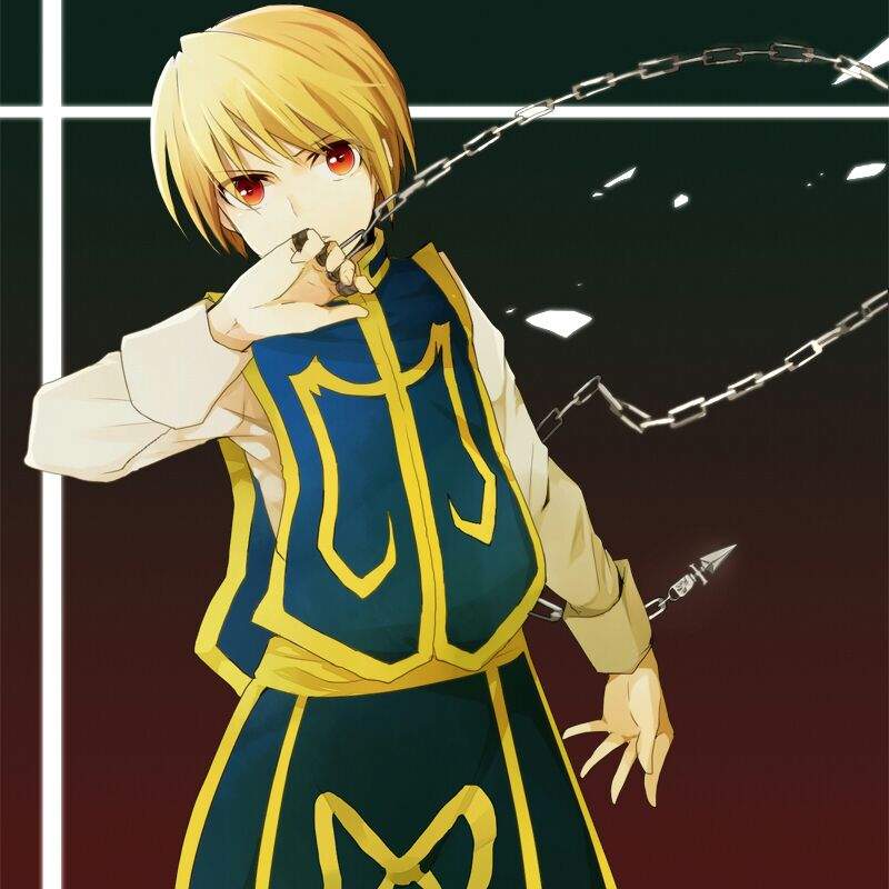 Kurapika usa una de sus cadenas y se la clava al corazón de su objetivo. 