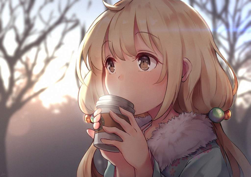 Anime Girl Drinking Coffee
