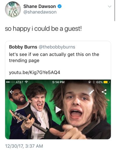 Shane replying to Bobby Burns via Twitter | Shane Dawson Amino