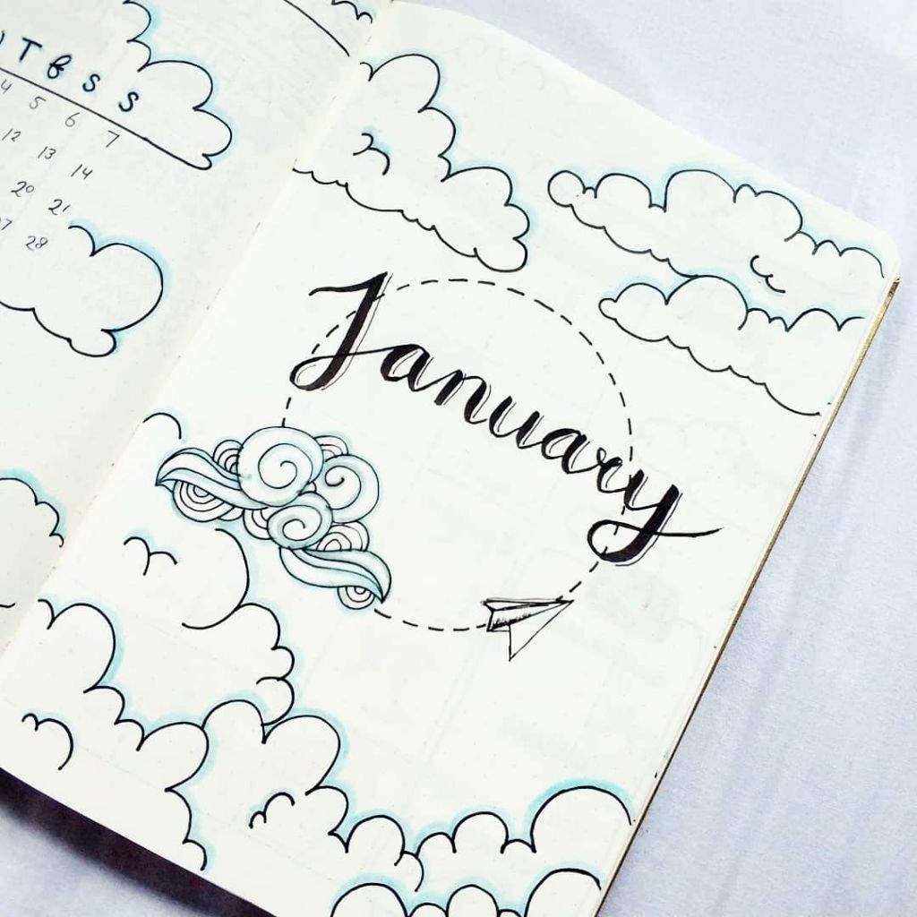 January cover page + theme reveal ☁️ | Bullet Journal Amino
