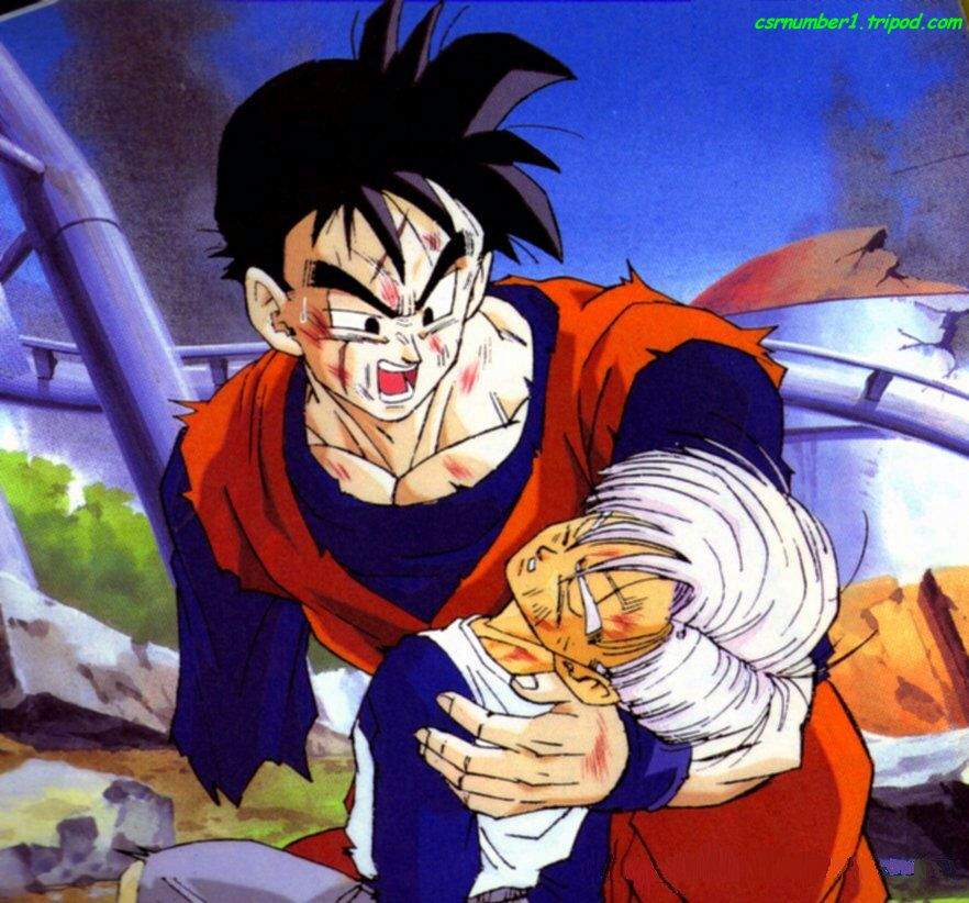 Gohan acting as the mentor of the two and Trunks the student. 