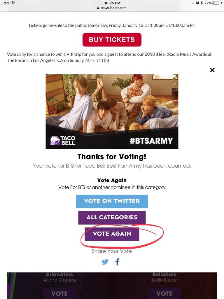 VOTE BTS for the iheart radio music award ARMY's Amino