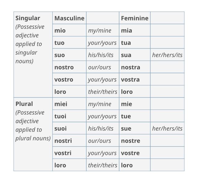 Italian Possesive Pronouns Worksheet