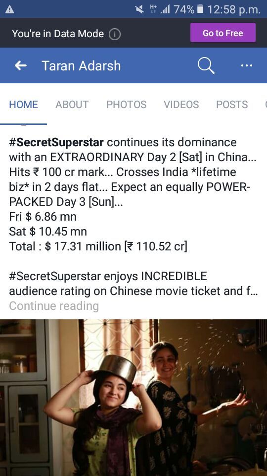 Bollywood movie Secret superstar ranking 1 in china box