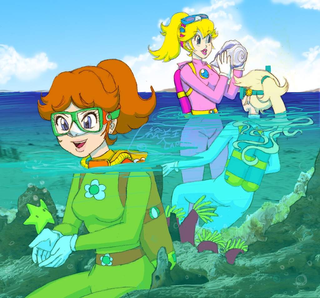 Here are Peach, Daisy, and Rosalina Scuba Diving! 