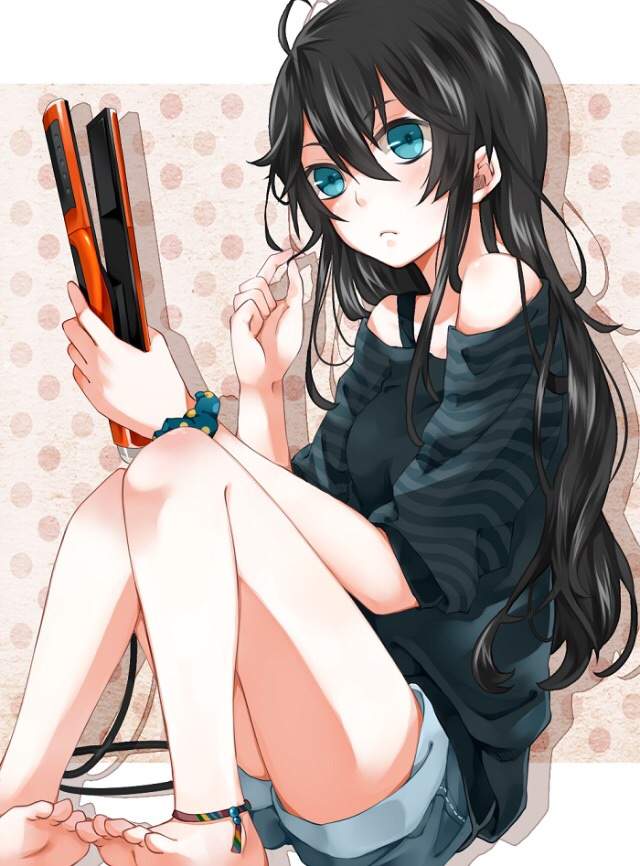 Anime girl with black hair and black eyes