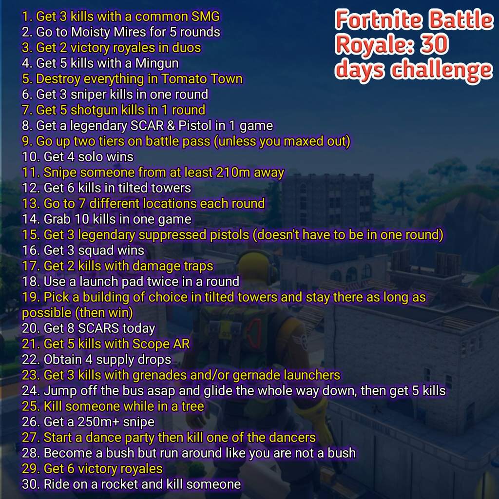 Fortnite Solo Challenges 30 Days Of Fortnite Challenge Fortnite Battle Royale Armory Amino
