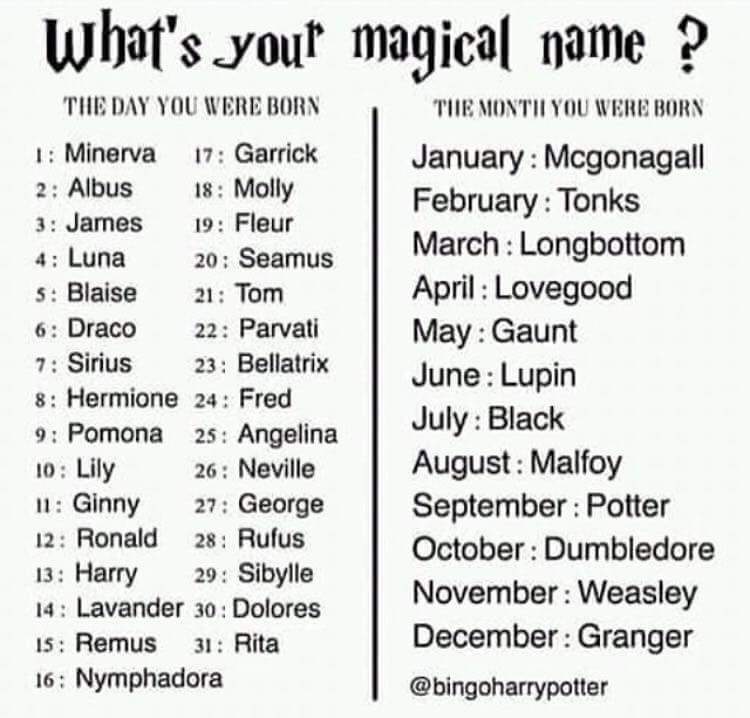 harry potter magical names