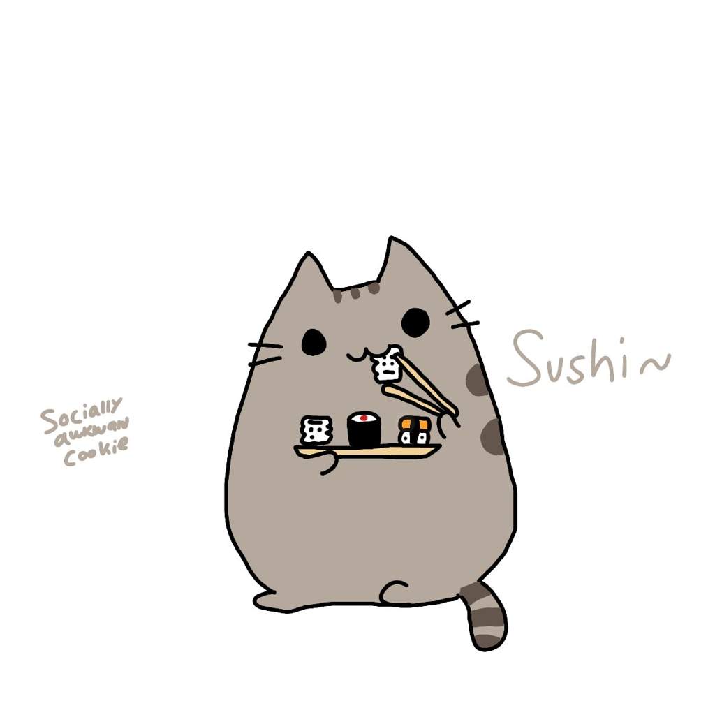 pusheen eating sushi