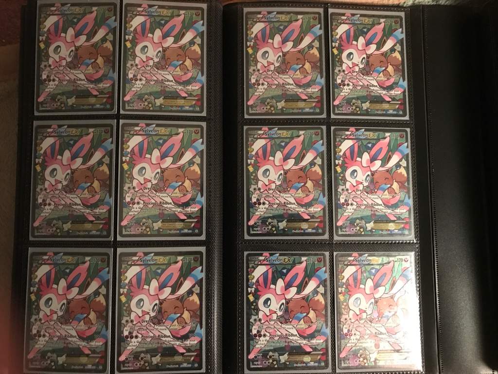 The amount of sylveon cards in my binder pok mon trading card game 