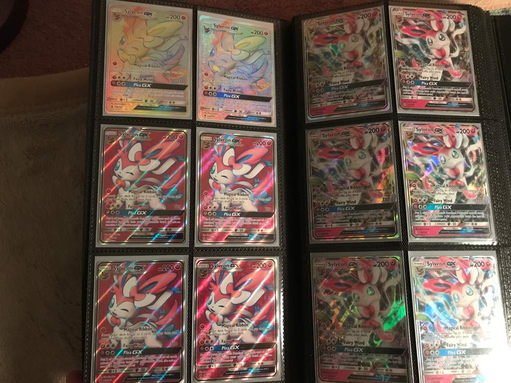 The amount of sylveon cards in my binder pok mon trading card game 