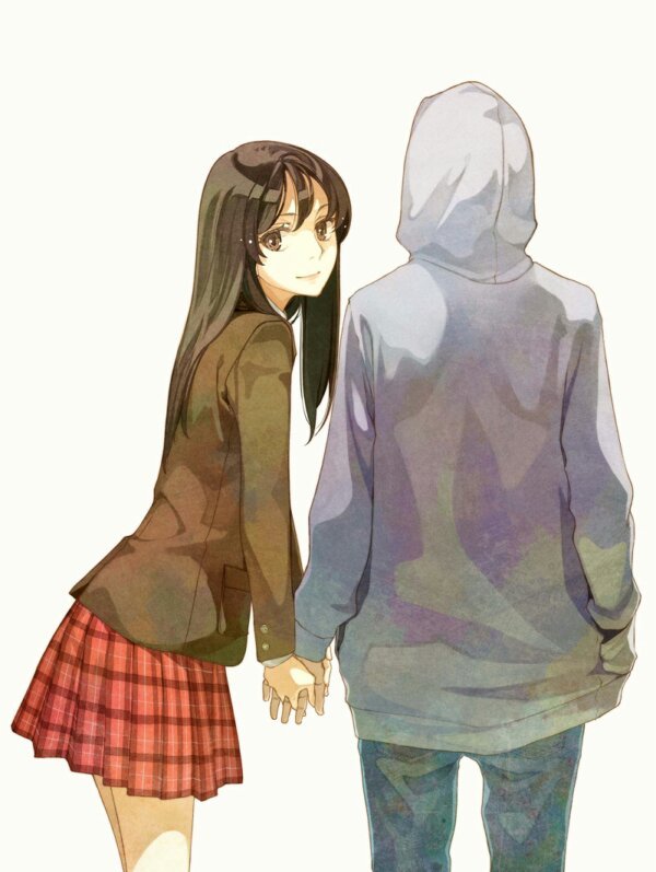 Anime girl holding boy