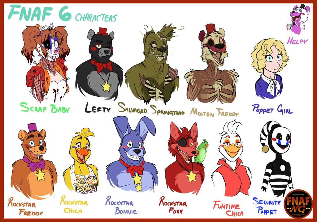 All Characters On Fnaf 6 Five Nights At Freddy S Amino