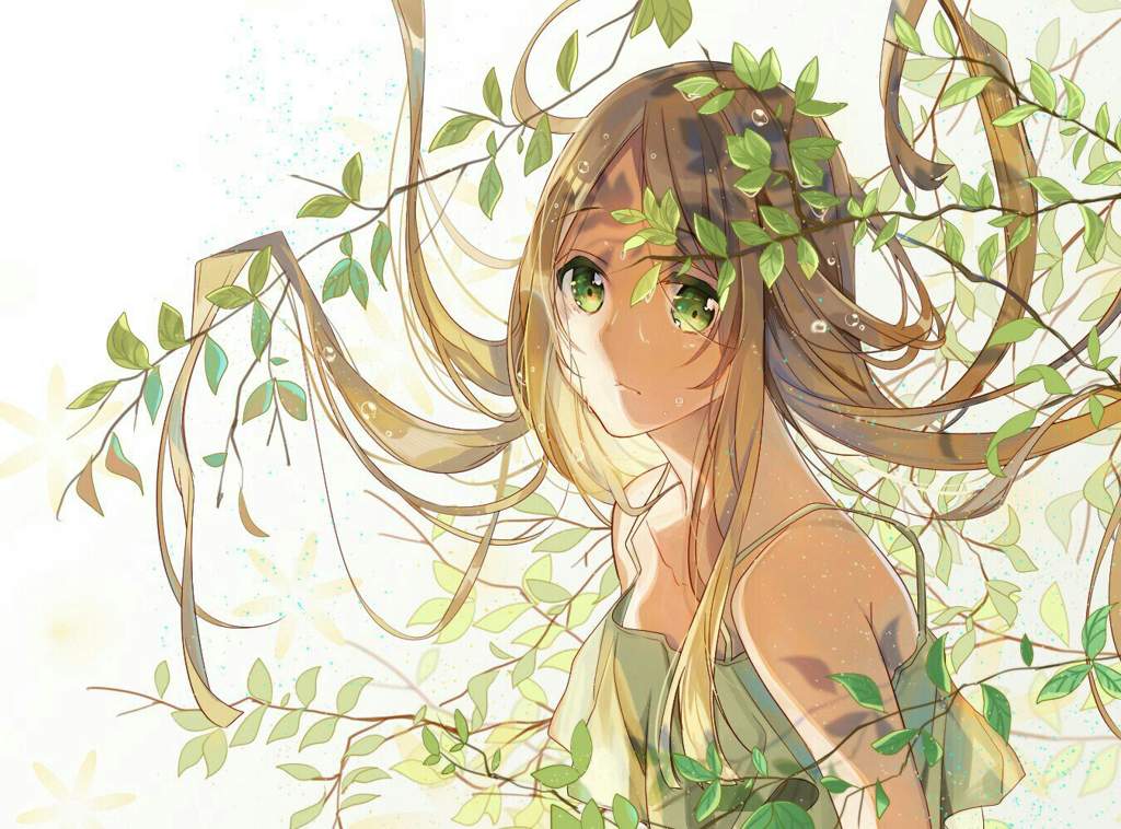 Anime girl green hair green eyes