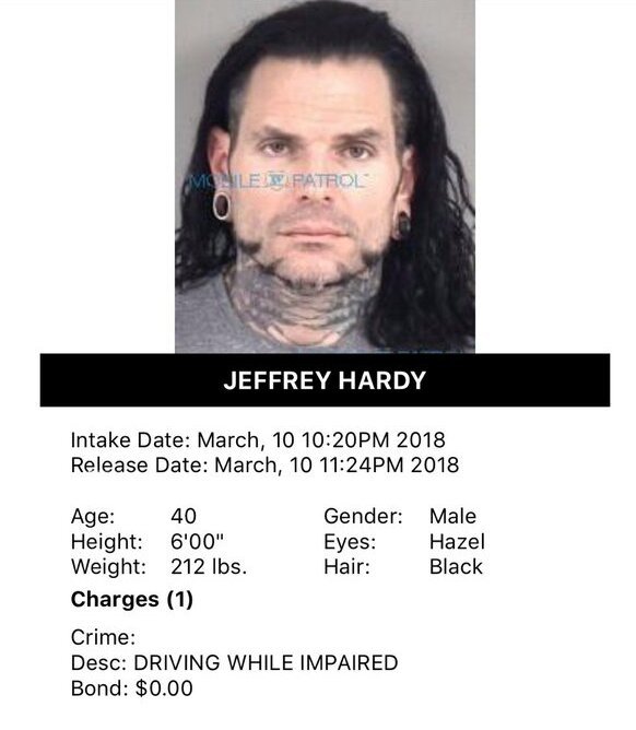 Jeff Hardy es arrestado por conducir bajo efectos del alcohol | Wrestling  Amino Español Amino