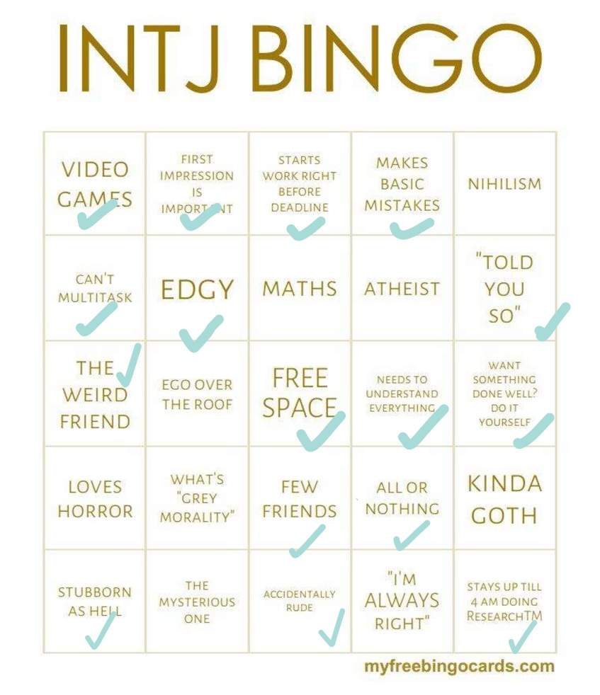 Bingo Series Intj Bingo Myers Briggs Mbti Amino