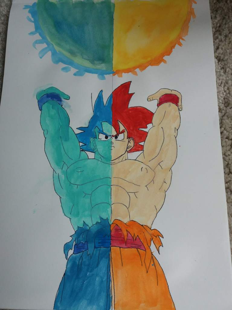 Goku lanzando una genkidama(COLORES FRÍOS Y CÁLIDOS). Esta hecho ...