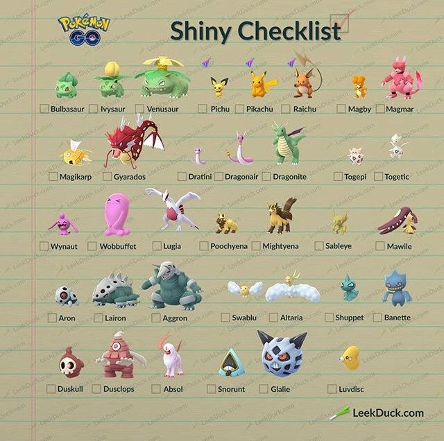Shiny Checklist Pokemon GO Amino