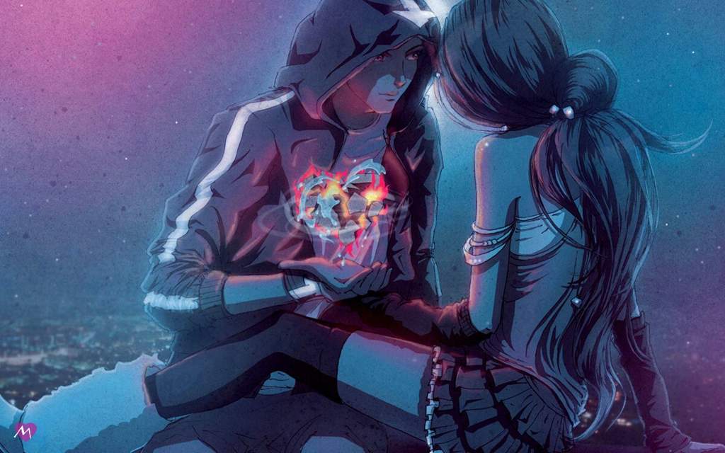 Boy and girl in love anime