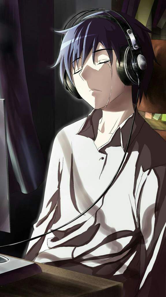 Anime cool boy with headphones