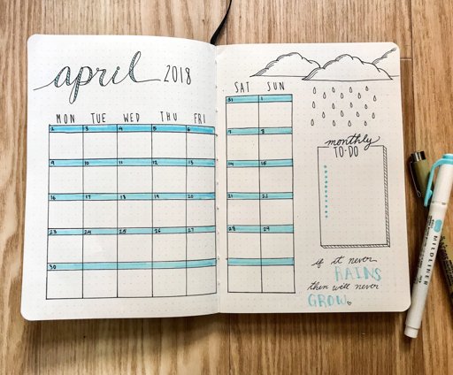 April Calendar Spread 💦 | Bullet Journal Amino