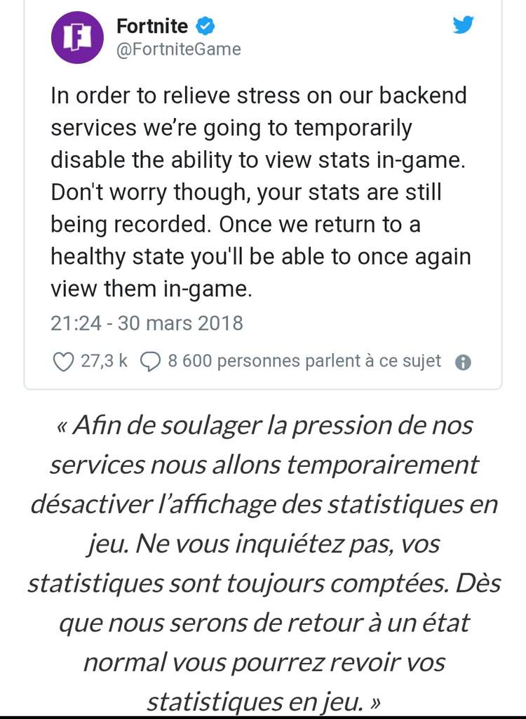 La D Sactivation Temporaire Des Statistiques Fortnite Fr Amino