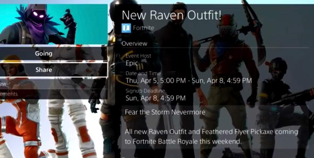 in the leaked cosmetics we had seen that the raven skin comes with a back bling and has a matching glider but if you read the description on this image - is the raven coming ba!   ck fortnite